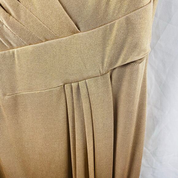 Lauren Ralph Lauren Gold Pleated Surplice Maxi Dress 14 Formal Prom Luxury - Picture 7 of 8